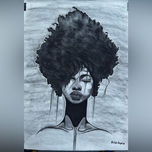Charcoal sketched Black Hair Art Print